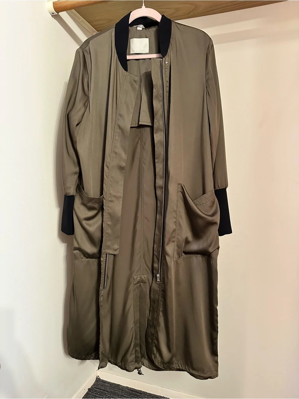 Soia & Kyo Bia Bonsai Long Bomber Two-Tone Olive and Black Coat L - Picture 9 of 16